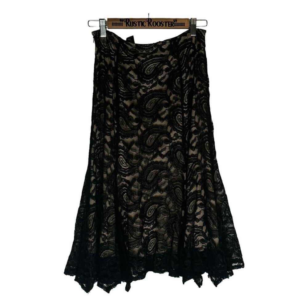 Corp Goth Dark Academia  Express Black Lace Skirt 7/8 Medium Y2K